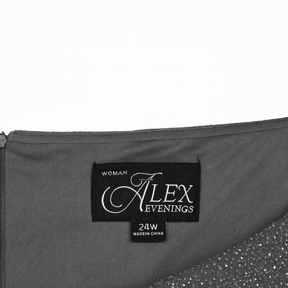 Alex Evenings Charcoal Glitter Ruched V-Neck Evening Gown - Size 24W - Picture 4 of 5